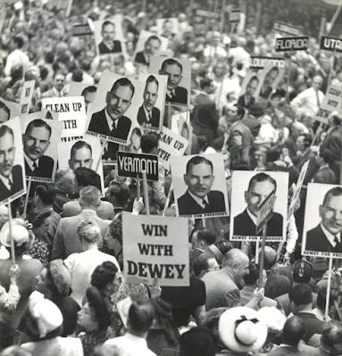 photo of crowd with signs at the 1948 Republican Convention, Philadelphia, PA by Irving Haberman