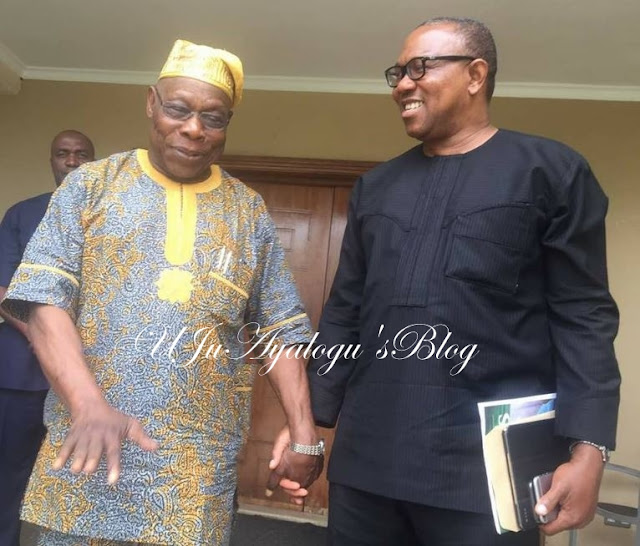 Obasanjo Looking Good & Excited as He Hosts Peter Obi at His Otta Farm Residence (Photos)