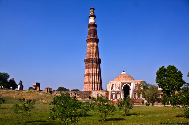 Sandstone Tower of Qutb Minar and its Monuments Delhi India