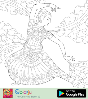 Free Indian girl traditional classical dancing coloring page 