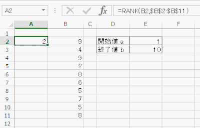 =RANK(B2,$B$2:$B$11) 