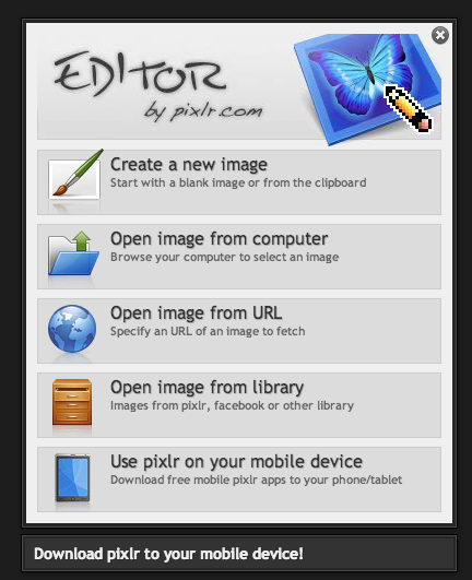 Pixlr screen