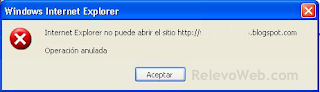 Mensaje de Internet Explorer indicando que no se pudo establecer conexión al sitio