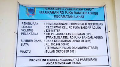 Proyek Gedung Serba Guna RD.PJKA Bandar Agung DiPertannyakan