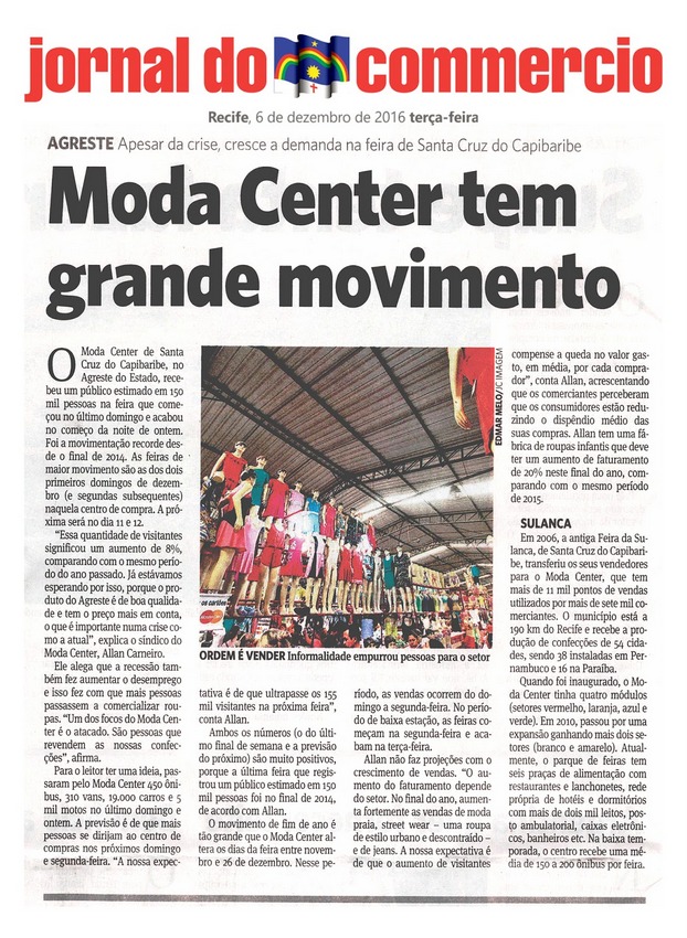 Jornal do Commercio destaca a alta temporada de vendas no Moda Center Santa Cruz