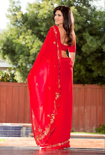 Sunny Leone's  Wearing Indian Red Saree 