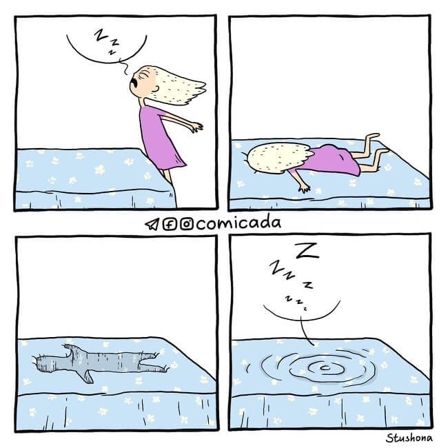 18 Marvelous Comics Many Women Will Relate To - That's exactly how you like to sleep after work