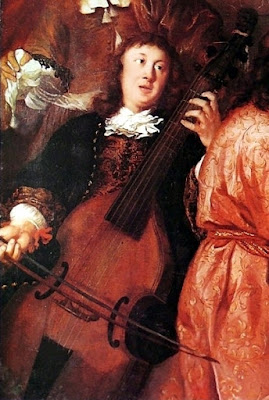 The only surviving portrait of Dietrich Buxtehude, playing a viol, from A musical party by Johannes Voorhout (1674)