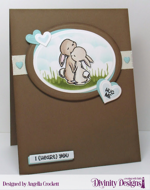 Divinity Designs LLC: Somebunny Stamp/Die Duos, Custom Dies: Ovals, Sentiment Strips, Layering Hearts, Clouds and Raindrops: Card Designer Angie Crockett