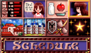 The main scheduling window for Princess Maker 2.