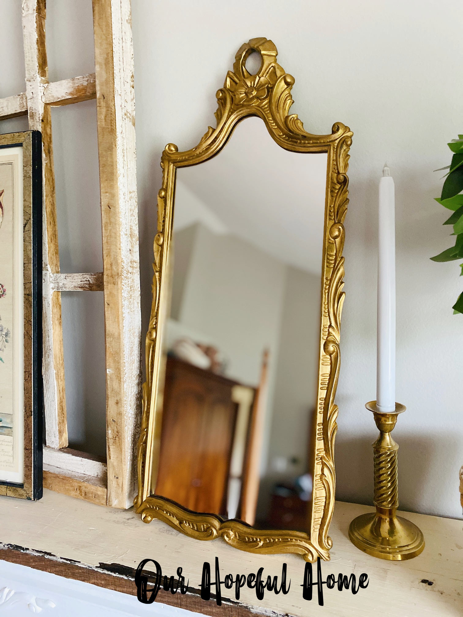 Our Hopeful Home: Gold Leaf Rub 'n Buff Magic: Thrift Store Mirror  Transformation