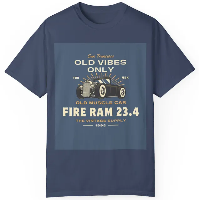 Comfort Colors Car T-Shirt With Retro Vintage Classic Car and Text Old Vibes Only, Old Muscle Car