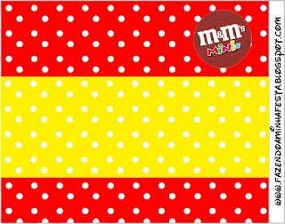 Red, Yellow and Withe Polka Dots Free Printable M&M Labels.