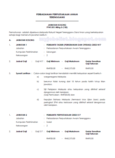 Kerja Kosong Di Terengganu Mei 2018 - LKIT 2017