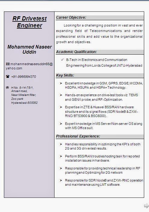 RF Drive Test Engineer Resume