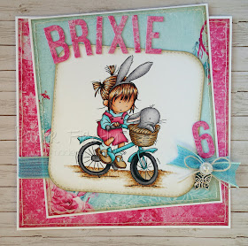 Girly card featuring girl on bike (image by Lili of the Valley)