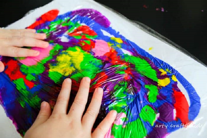 mess free painting with cling wrap