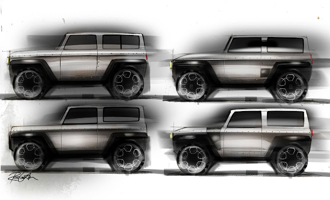 Bollinger B1 design sketches by Ross Compton
