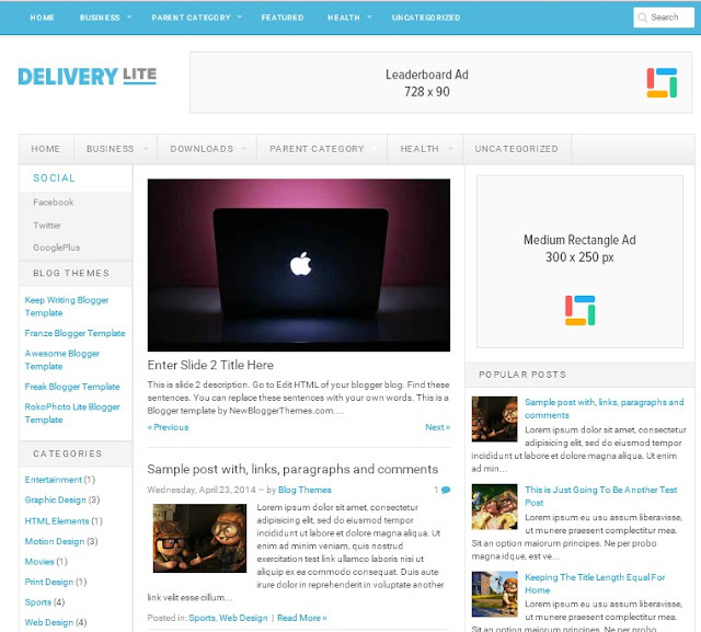 DELIVERY LITE - 3 Column Blogger Template Free Download