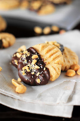 Salted Dark Chocolate Dipped Peanut Butter Cookies Image