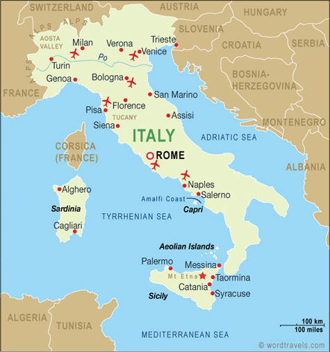 travel guide: Map of Italy Country Area