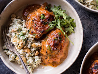 sweet and sticky 3 ingredient apricot chicken (with cauliflower rice)