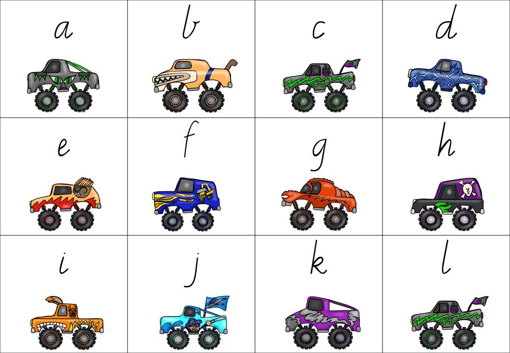 http://www.teacherspayteachers.com/Product/Monster-Truck-Matching-with-lower-case-and-capital-letters-1348476
