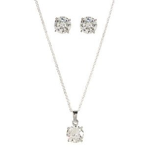 Sterling Silver Round-Cut Faceted Cubic Zirconia Set