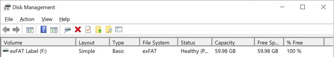 Volume with exFAT File System in Disk Management