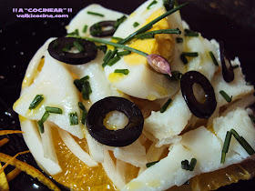 milhoja de bacalao, patata y naranja