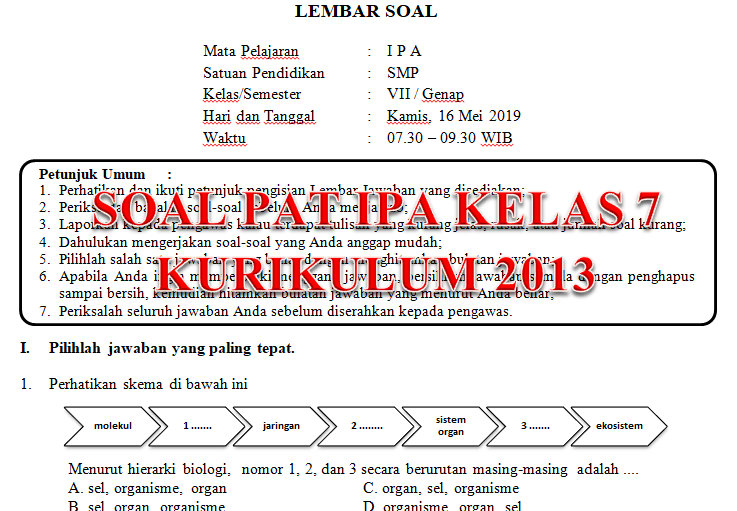 Soal Dan Kunci Jawaban Pat Ipa Smp Kelas 7 Kurikulum 2013