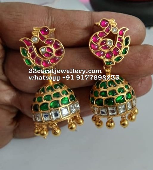 Kundan Pendant Peacock Jhumkas