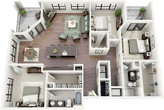 3D House Plans Three Badroom 14