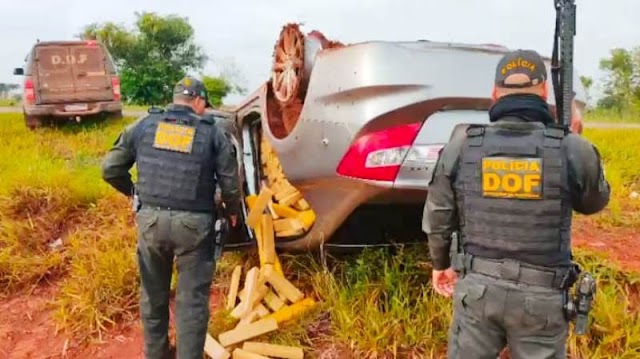 Iguatemi-Carro roubado capota com mais 830 quilos de droga após furar bloqueio do DOF
