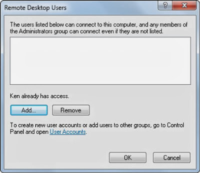 Dialog Box-Remote Desktop Users