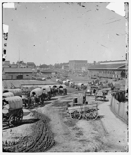 The Last Days of the Civil War in Atlanta: Wagon train leaving Atlanta, Georgia, 1864