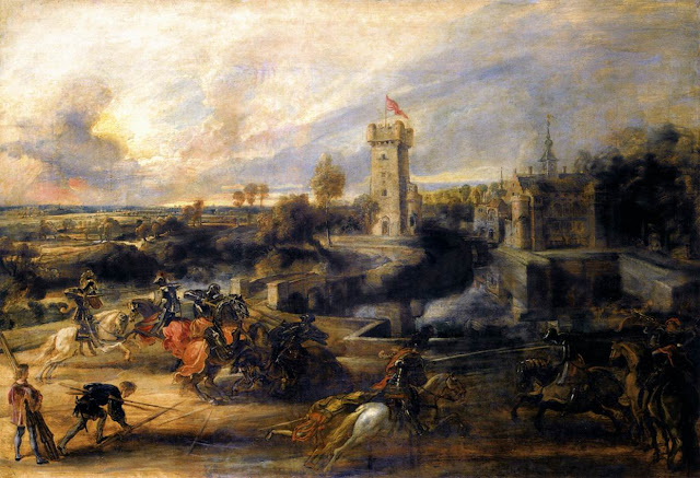 Tournament in Front of Castle Steen 1637, Peter Paul Rubens, Baroque paintings