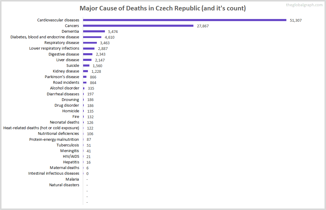 Major Cause of Deaths in Czech Republic (and it's count)