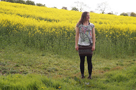 fashion blogger in yellow field in spring