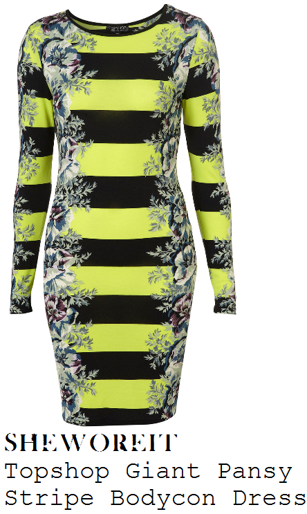 Lauren Pope's Topshop Giant Pansy Yellow Black Stripe Bodycon Dress With