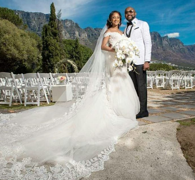 First look of Banky W and Adesua Etomi at their white wedding