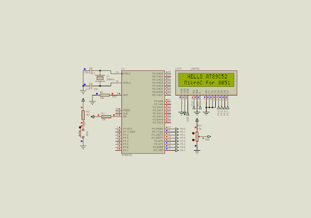 AT89C52 interfaces to a 16x2 character LCD