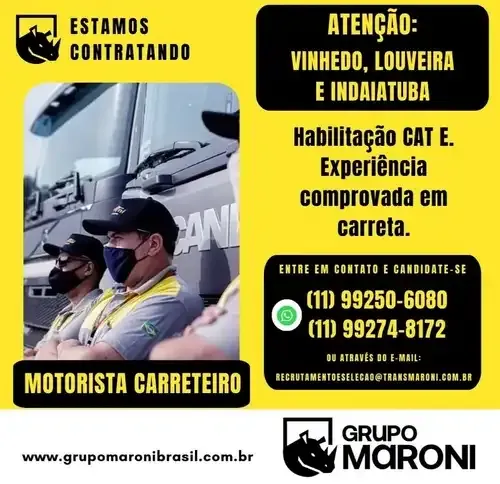 Anúncio de vagas para motoristas na Maroni Transportes