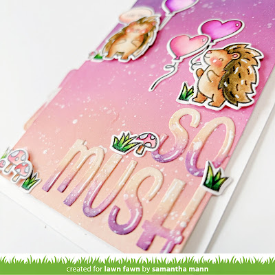 I Like You So Mush Card by Samantha M for Lawn Fawn, Distress Inks, Interactive Card, YouTube, Video, Tutorial, Flippy Flappy, Card Making, handmade cards, Hearts, #lawnfawn #distressinks #inkblending #diecutting #handmadecards #interactivecard #flippyflappy #porcupine #cardmaking
