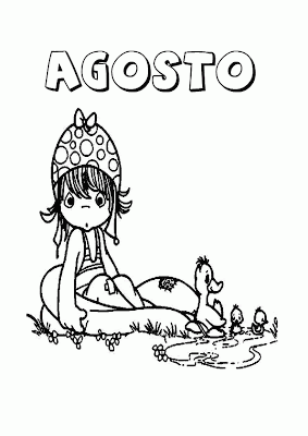 Dibujo de Niña Jugando y Disfrutando sus Vacaciones de Agosto Para Colorear y Pintar