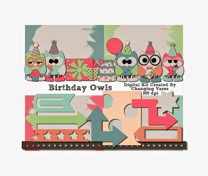 Digital Scrapbooking Kit - Birthday Owls Clipart Clip Art Graphic