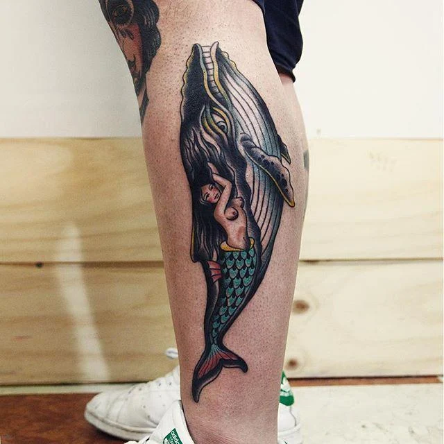 Tatuagem Masculina Sereia e Baleia