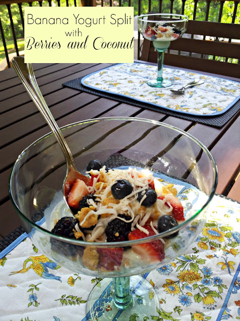 Healthy Dessert for Summer: Banana Yogurt Split with Berries and Coconut