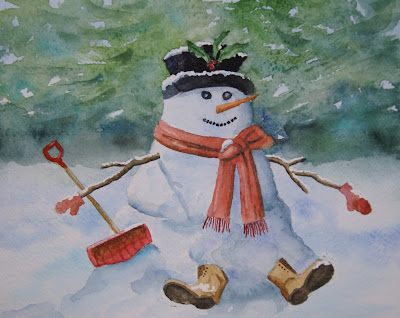 Danielle Beaulieu's watercolour of snowman - Christmas