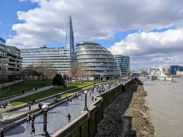 View of the Shard and Potter's Field in London from Tower Bridge